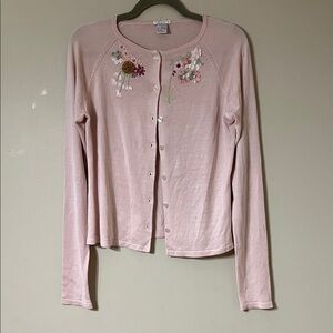 Elegant Floral Embroidered Cardigan in Light Pink